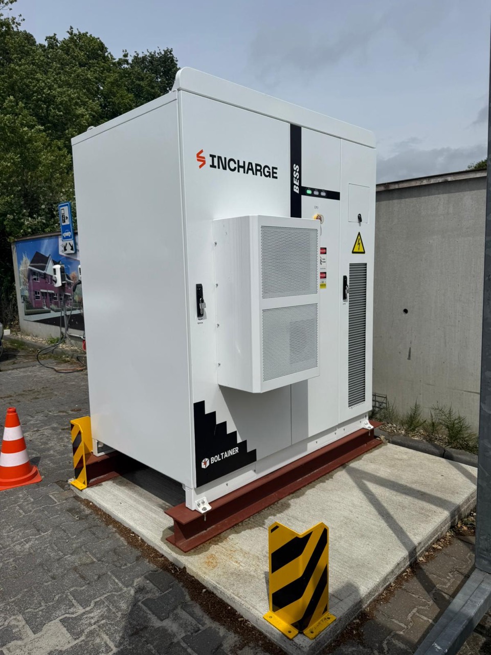Newly delivered battery storage cabinet on steel skids