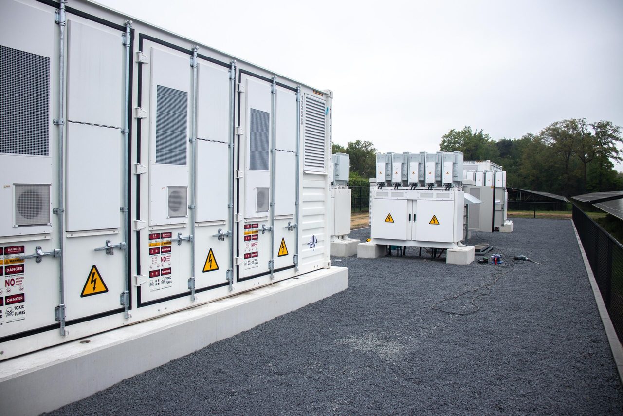 Outdoor battery storage cabinets at a rural site