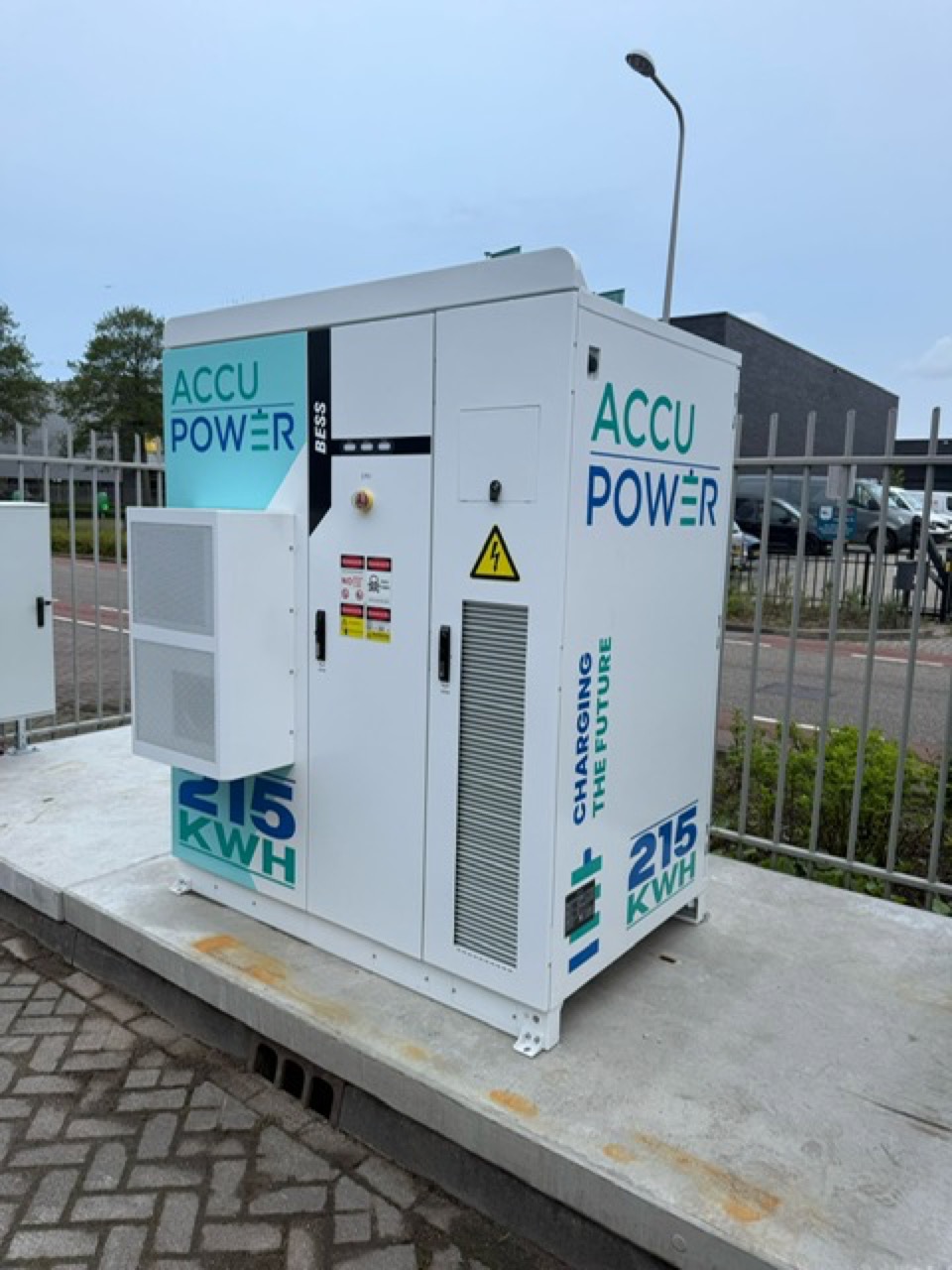215 kWh battery storage cabinet on a concrete foundation