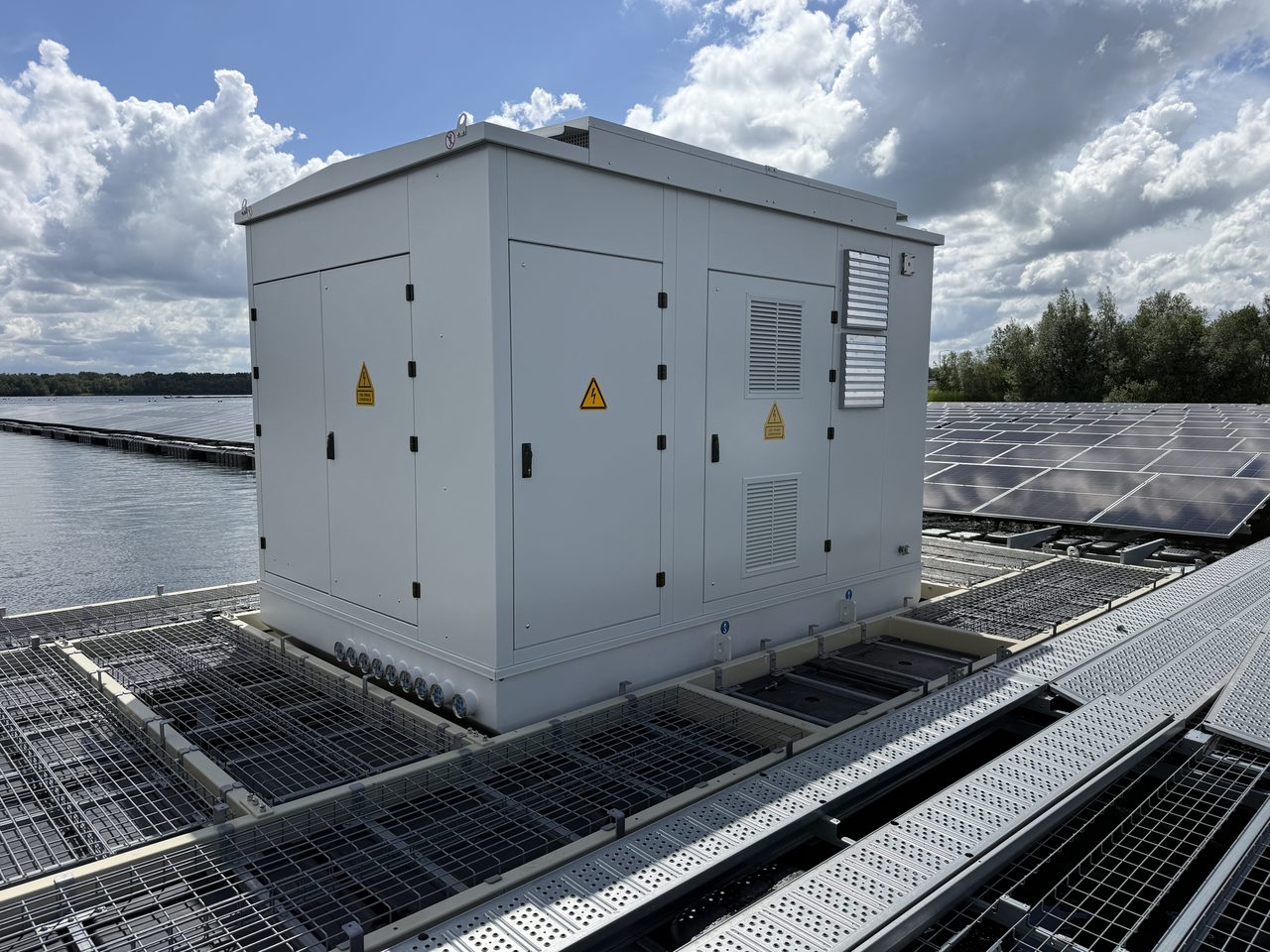 Battery storage cabinets at an active construction site